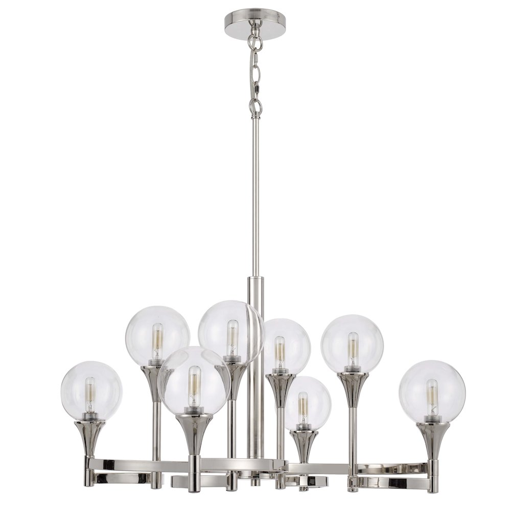 15W X 8 Milbank Metal Chandelier And Clear Round Glass Shades. Picture 1