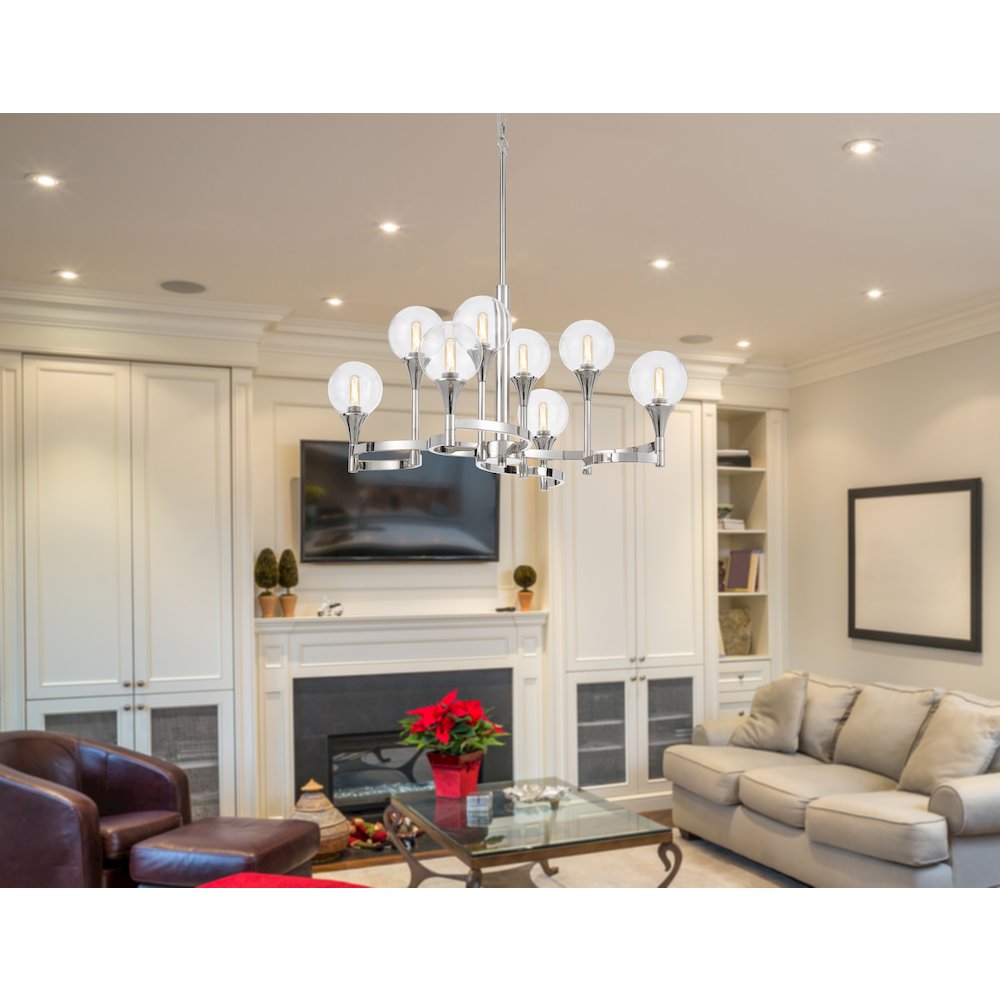 15W X 8 Milbank Metal Chandelier And Clear Round Glass Shades. Picture 3