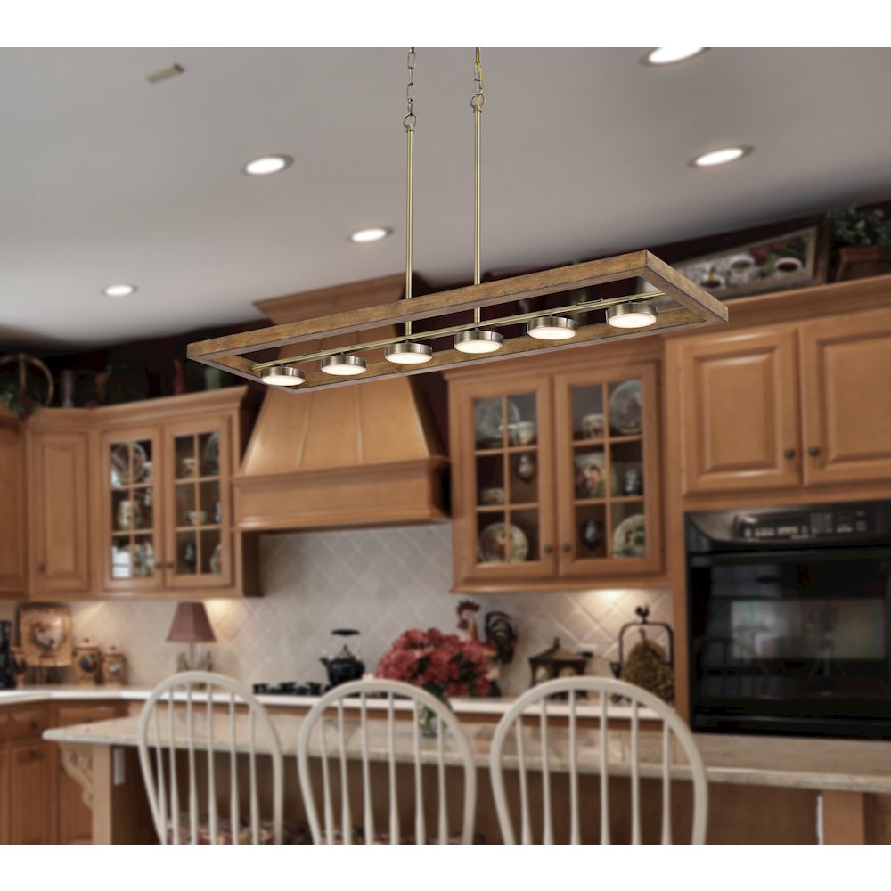 2200 Lumen Kelso Dimmable Intergrated Led Rubber Wood Island Chandelier. Picture 2