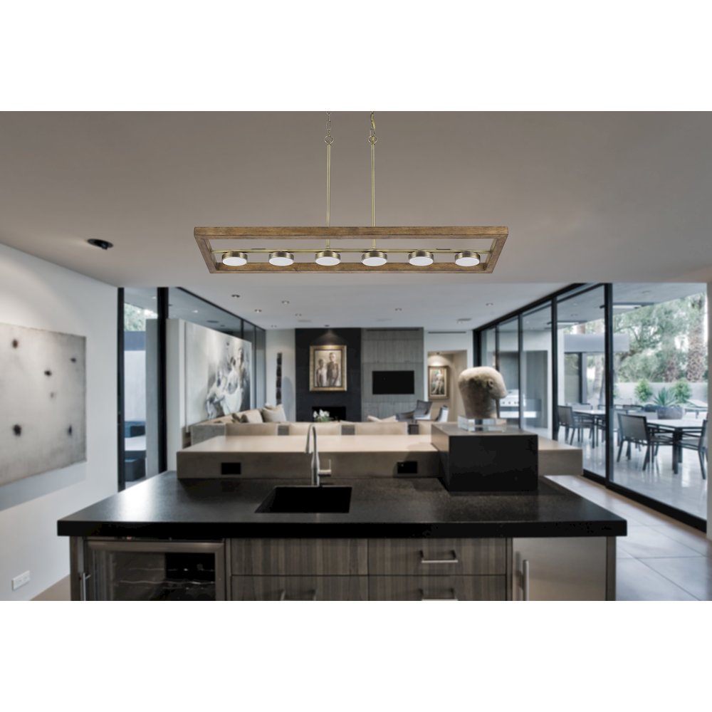 2200 Lumen Kelso Dimmable Intergrated Led Rubber Wood Island Chandelier. Picture 3