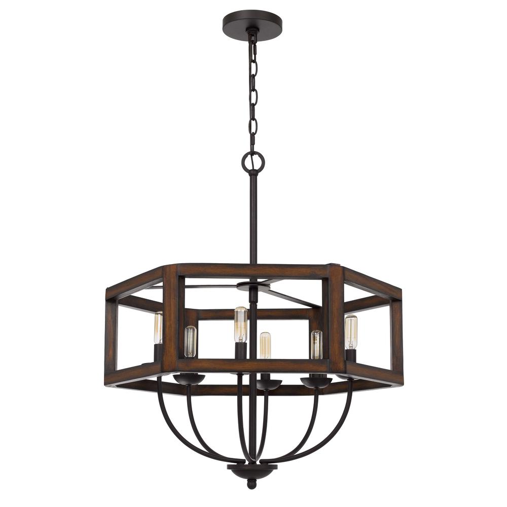 60W X 6 Renton Hexagon Rubber Wood / Metal Chandelier. Picture 1