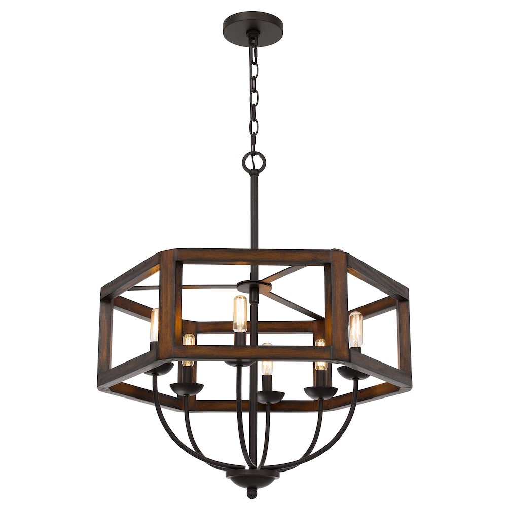 60W X 6 Renton Hexagon Rubber Wood / Metal Chandelier. Picture 4