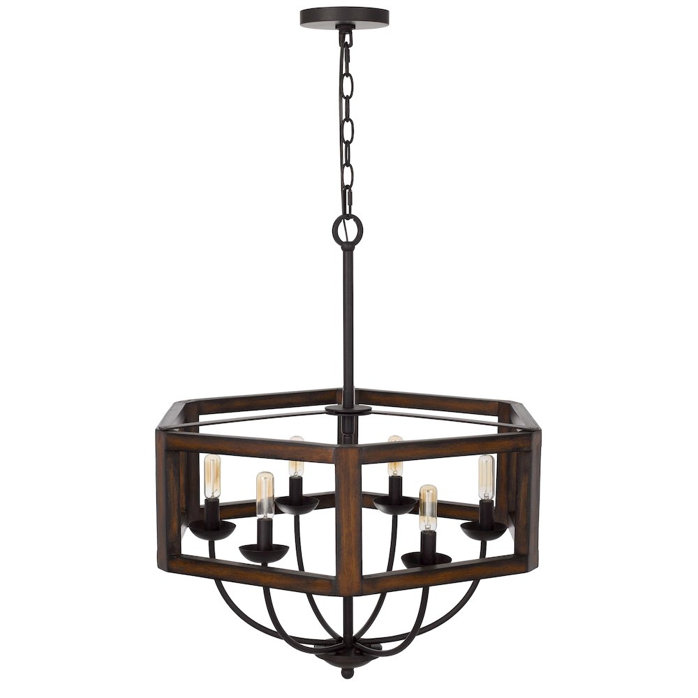 60W X 6 Renton Hexagon Rubber Wood / Metal Chandelier. Picture 5