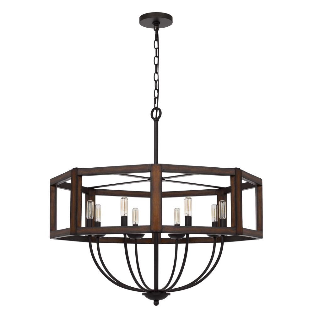 60W x 8 Renton hexagon rubber wood / metal chandelier. Picture 1