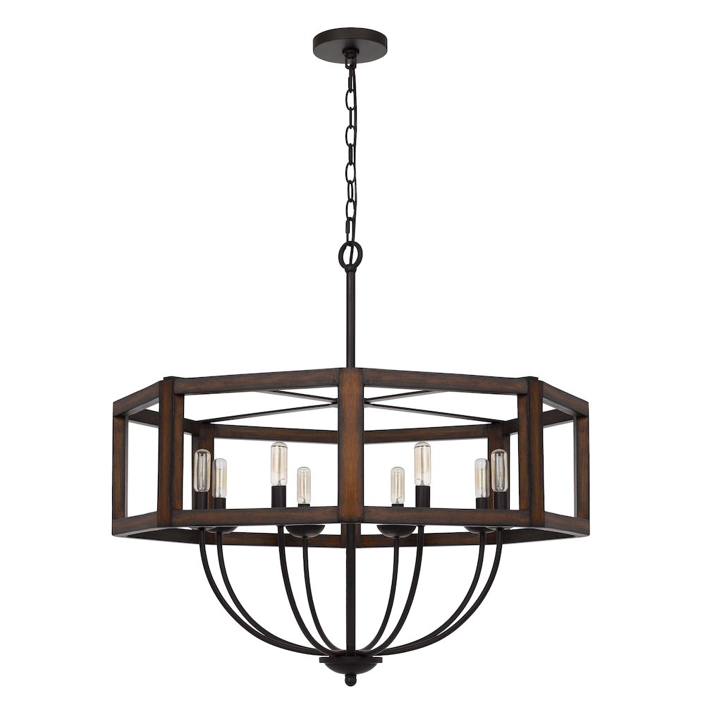60W x 8 Renton hexagon rubber wood / metal chandelier. Picture 1