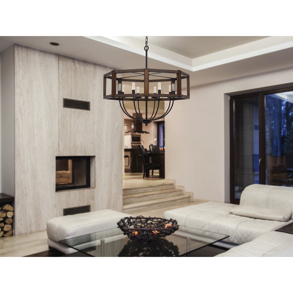 60W x 8 Renton hexagon rubber wood / metal chandelier. Picture 2