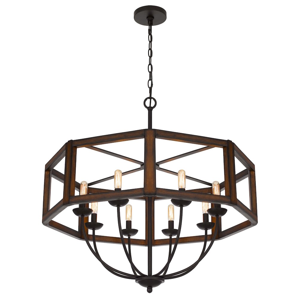 60W x 8 Renton hexagon rubber wood / metal chandelier. Picture 4