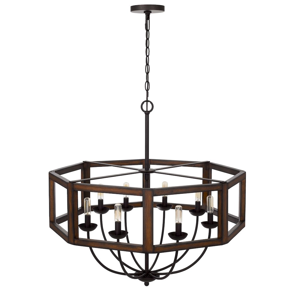 60W x 8 Renton hexagon rubber wood / metal chandelier. Picture 5