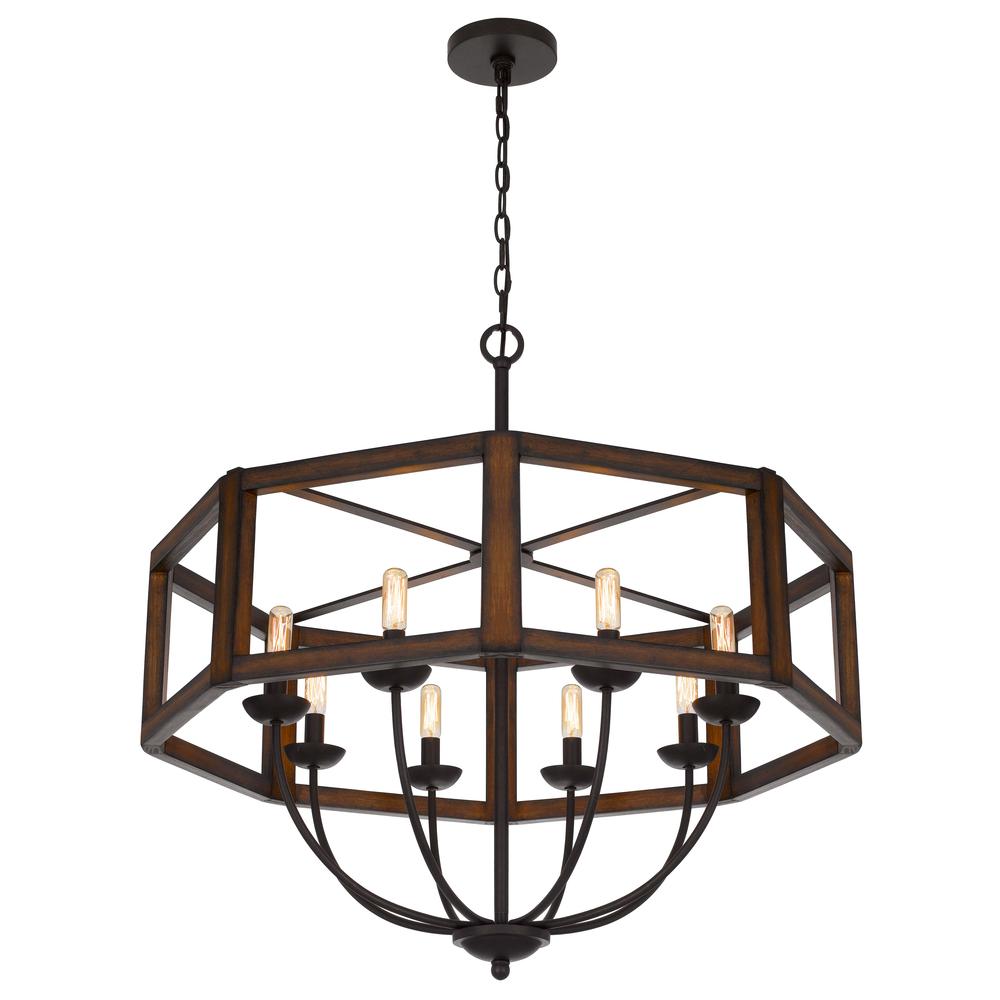 60W x 8 Renton hexagon rubber wood / metal chandelier. Picture 2