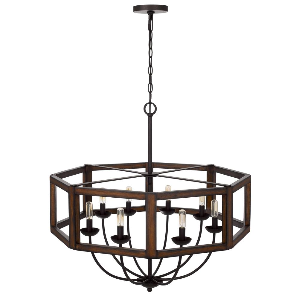 60W x 8 Renton hexagon rubber wood / metal chandelier. Picture 3