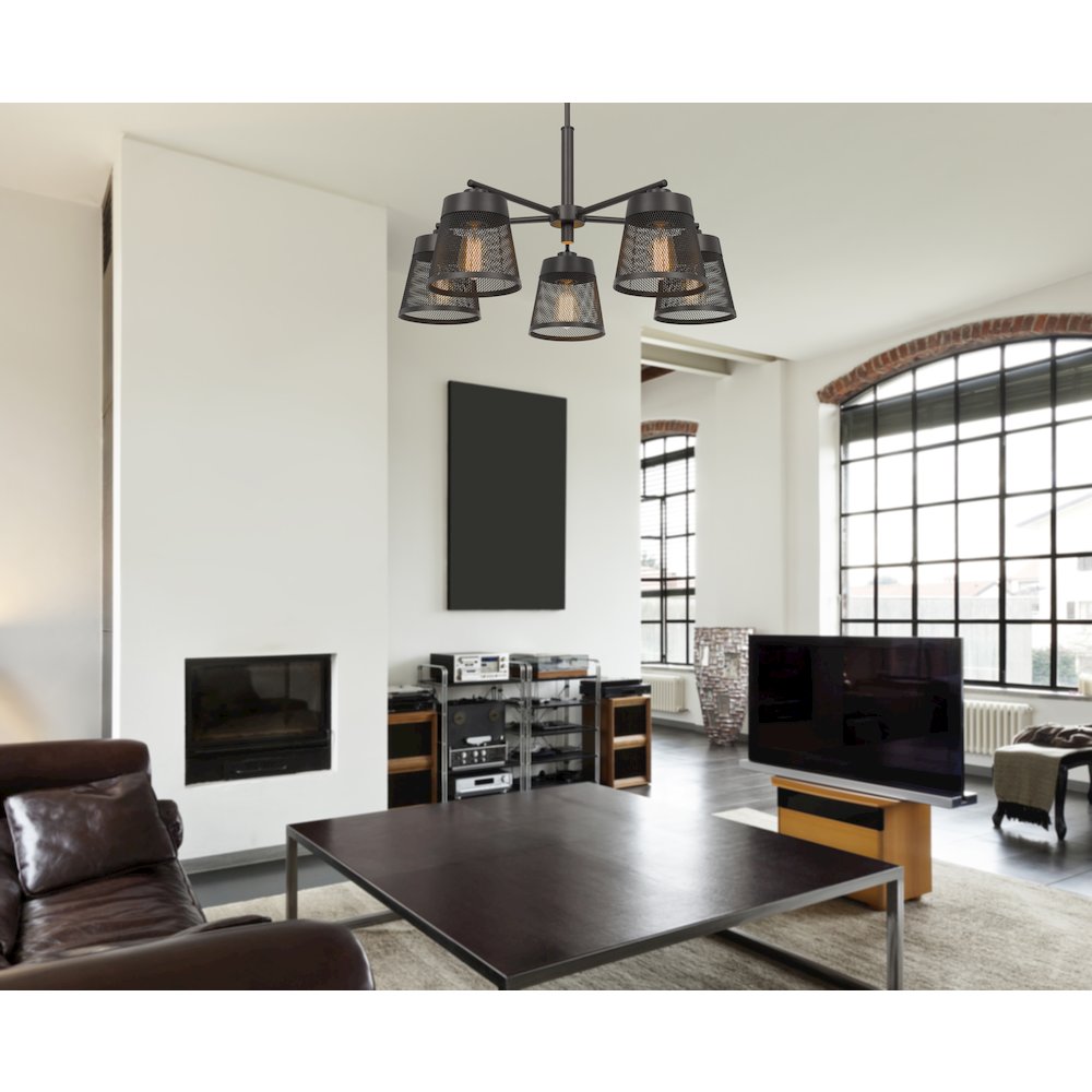 60W X 5 Hampton Metal Chandelier With Mesh Shades. Picture 2