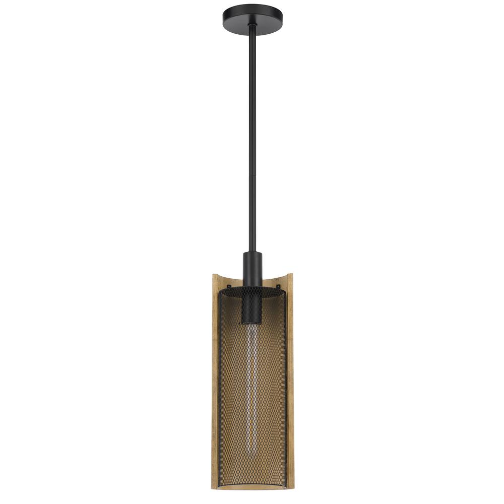 Wigan Robber Wood Drop Pendant With Mesh Shade. Picture 1