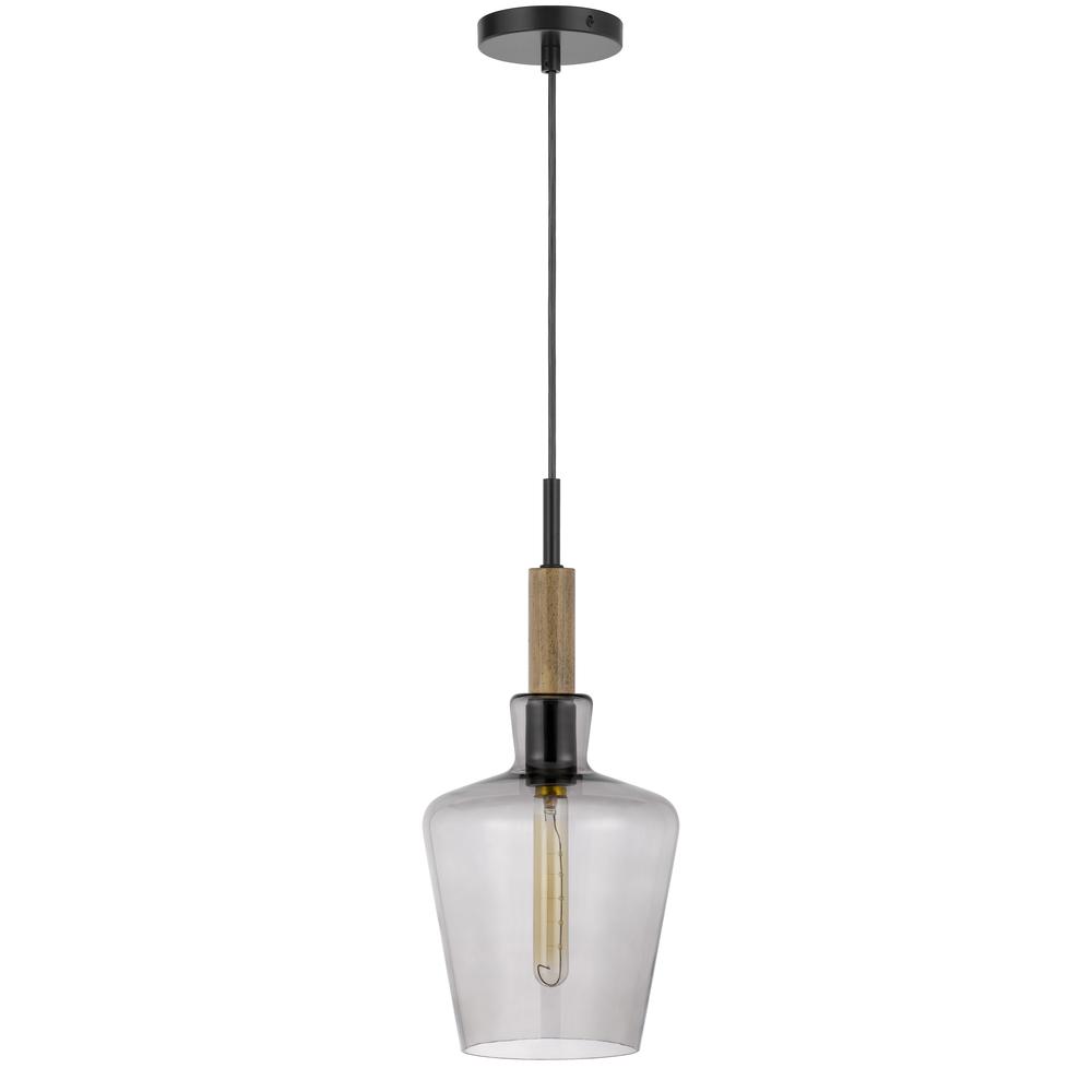 Swindon Glass Drop Pendant With Wood Accent. Picture 1