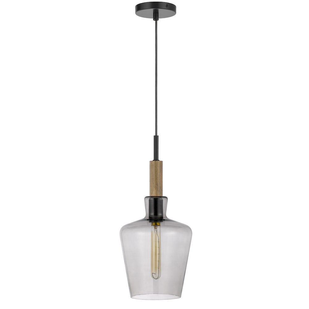 Swindon Glass Drop Pendant With Wood Accent. Picture 1