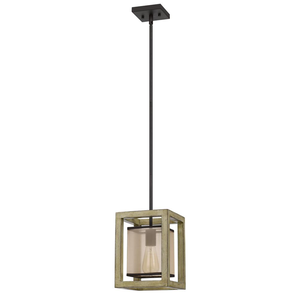 Palencia Rubber Wood Pendant With Organza Shade. Picture 1
