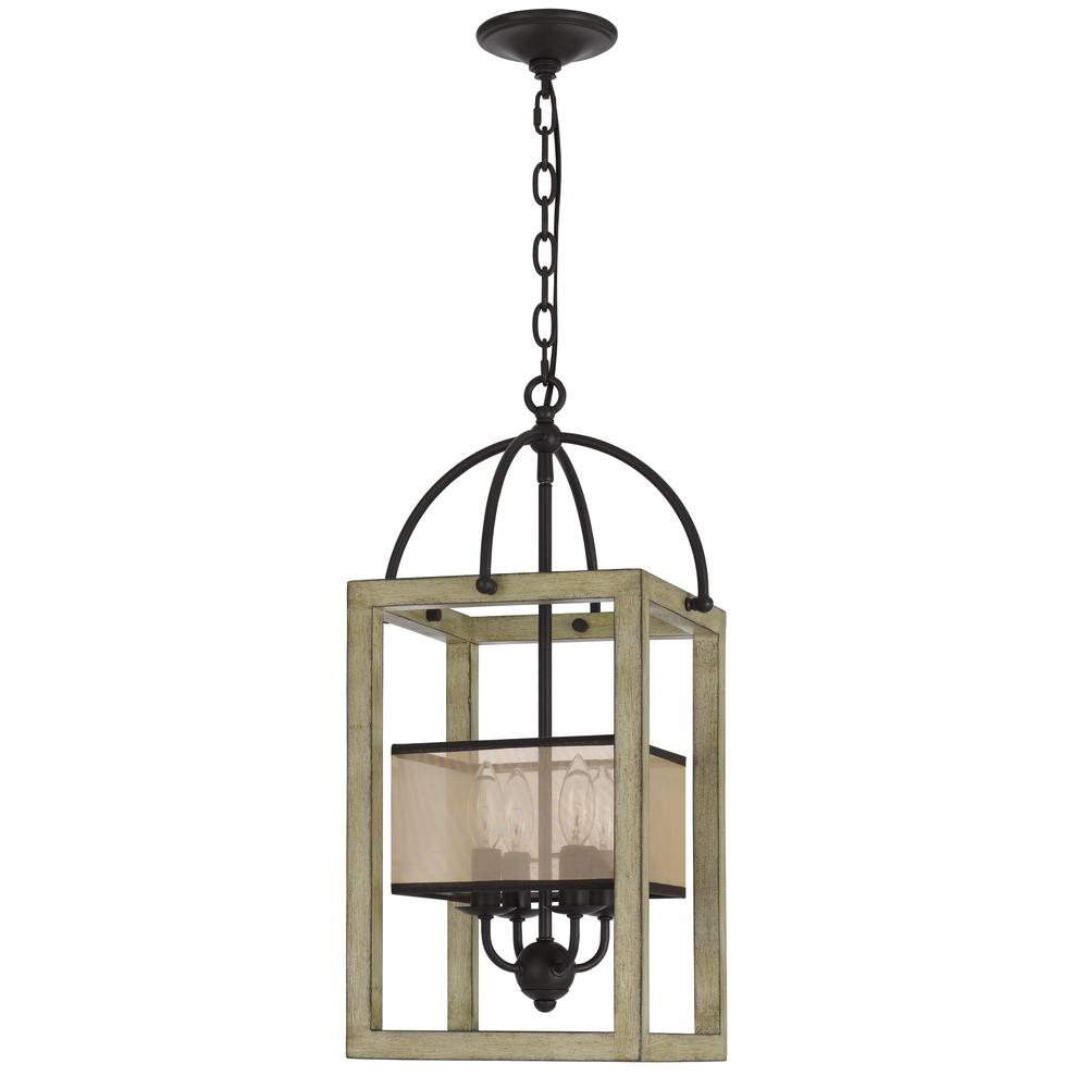 Palencia Rubber Wood Chandelier With Organza Shade. Picture 1