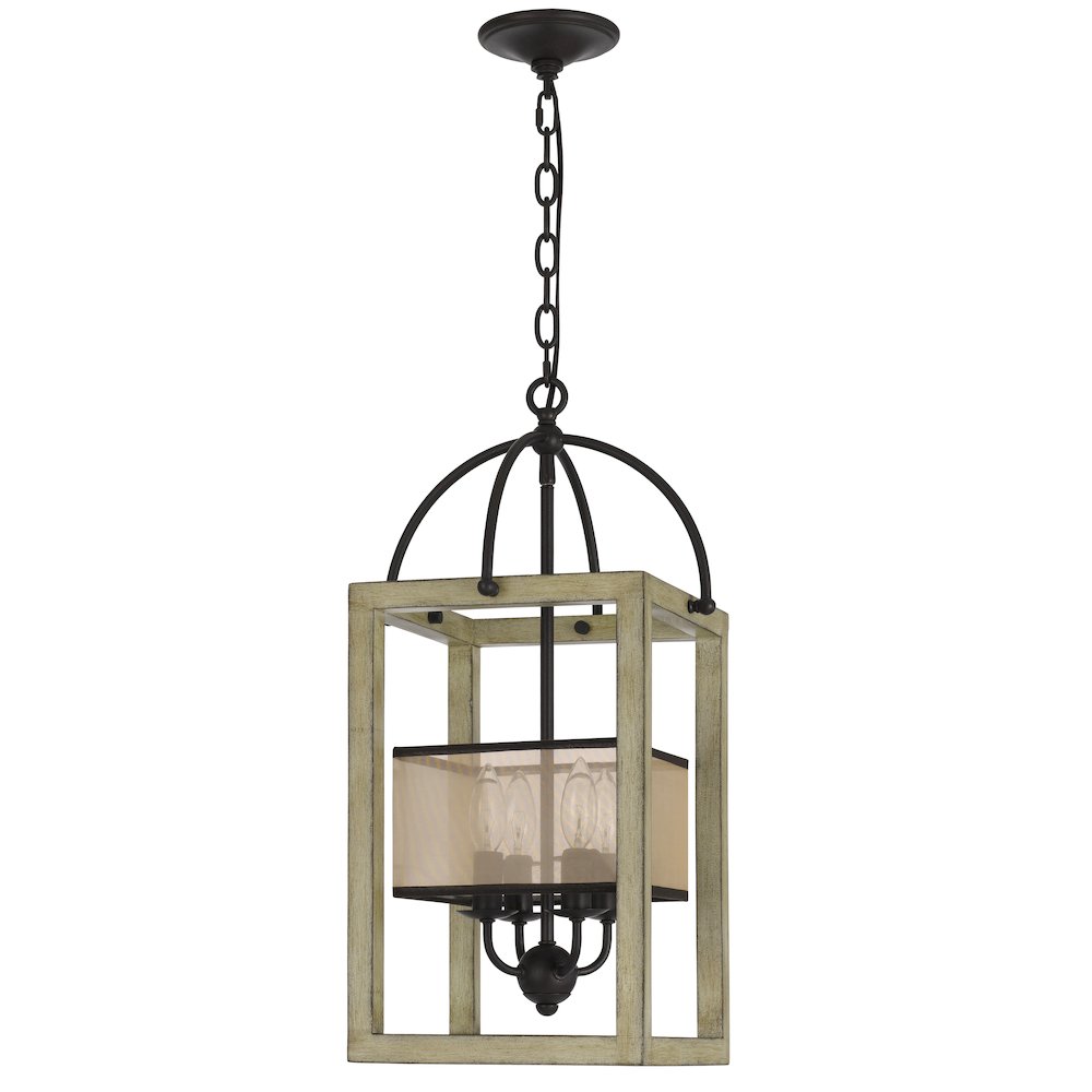 Palencia Rubber Wood Chandelier With Organza Shade. Picture 1