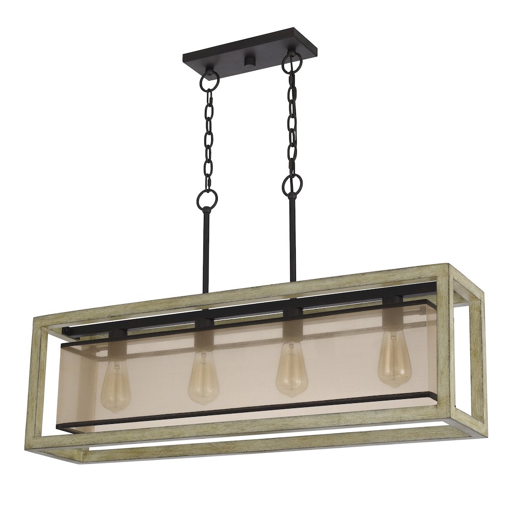 Palencia Rubber Wood Island Chandelier With Organza Shade. Picture 1