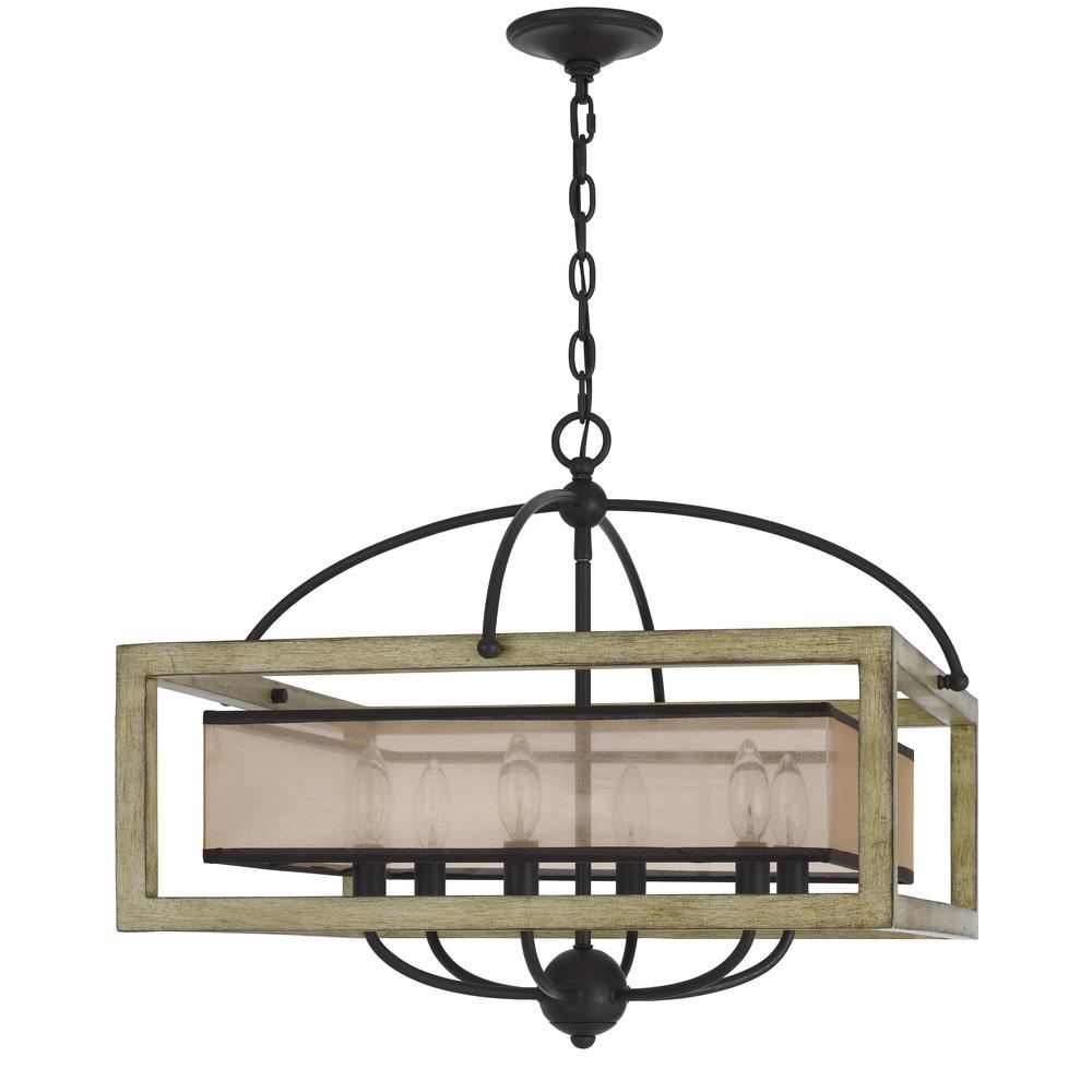 Palencia Rubber Wood Square Chandelier With Organza Shade. Picture 1