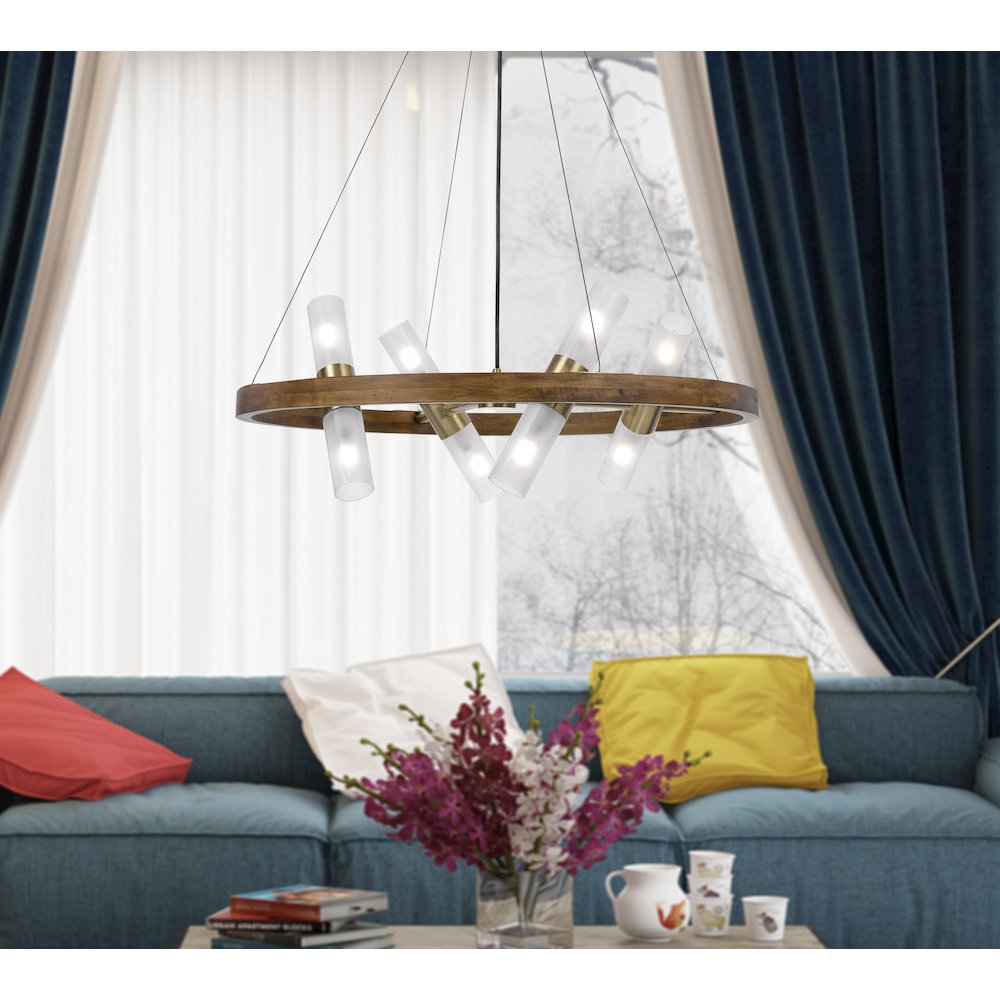 40W X 8 Hempstead Birch Wood Cylinder Chandelier. Picture 3