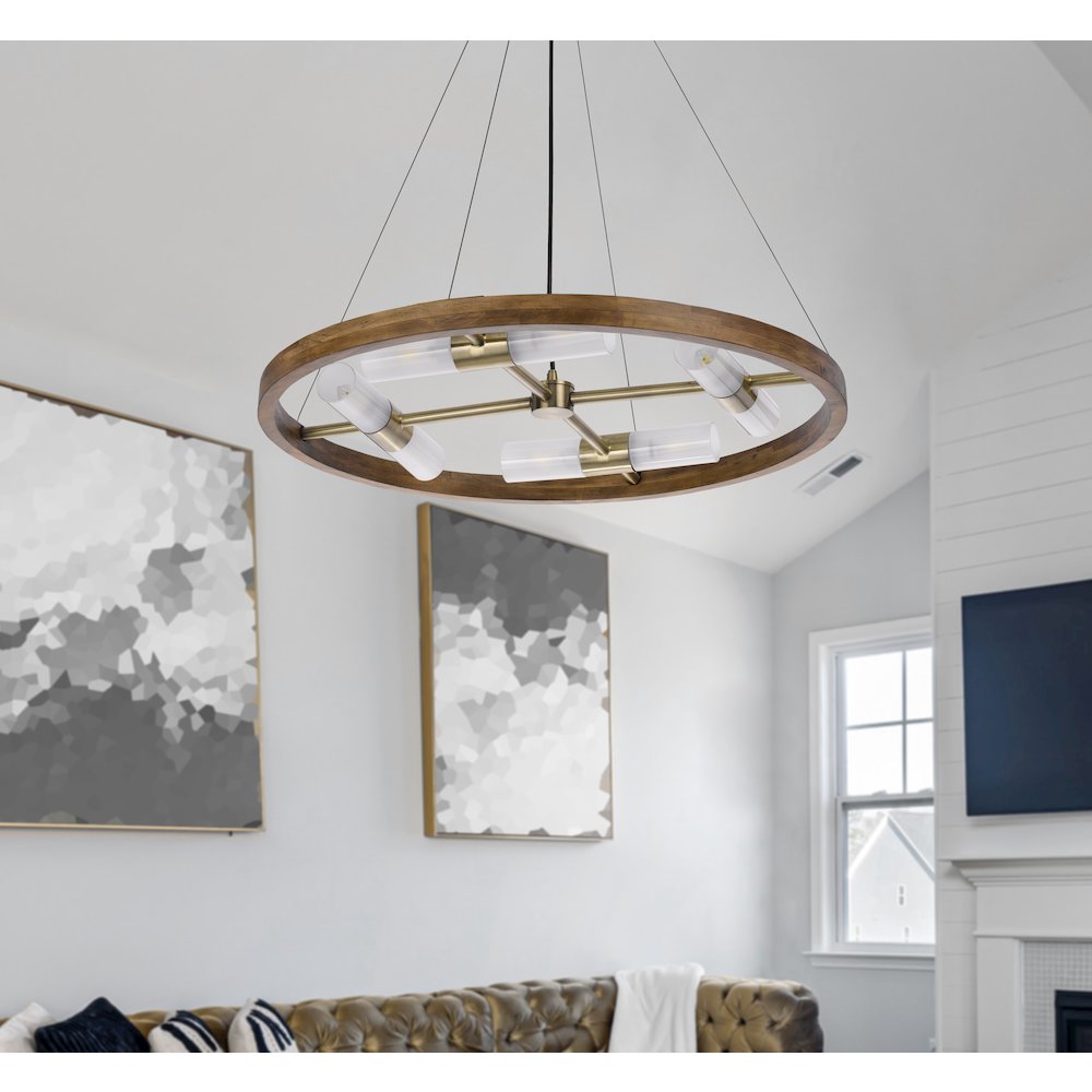 40W X 8 Hempstead Birch Wood Cylinder Chandelier. Picture 4