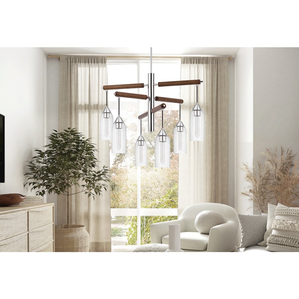 60W X 6 Massillon Rubber Wood Chandelier With Hanging Bulbbed Glass Shades. Picture 4