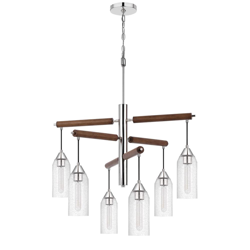 60W X 6 Massillon Rubber Wood Chandelier With Hanging Bulbbed Glass Shades. Picture 3