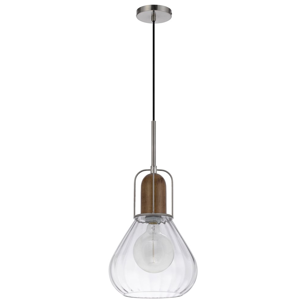 60W Rochelle Metal / Rubber Wood Mini Glass Pendant. Picture 1