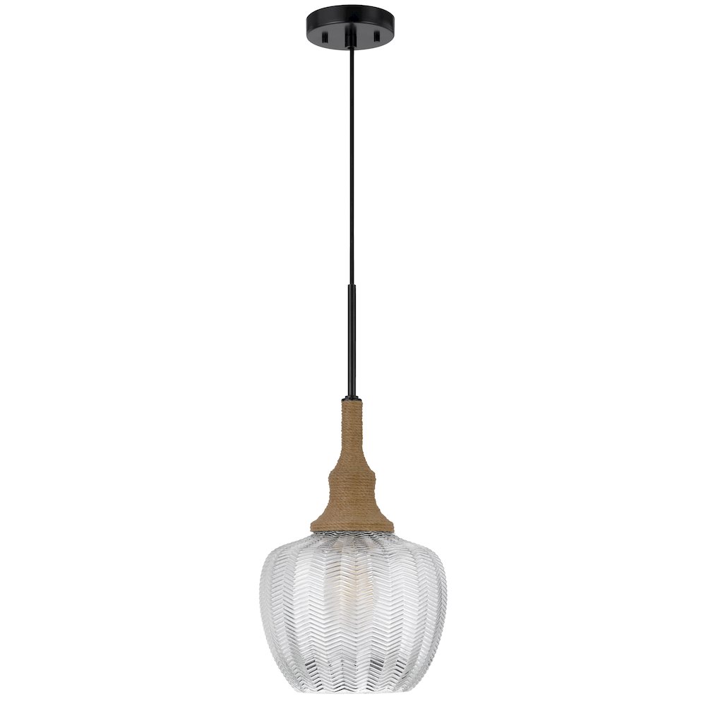 Monroe 60W Glass Pendant Light With Burlap Roped Font. Picture 1