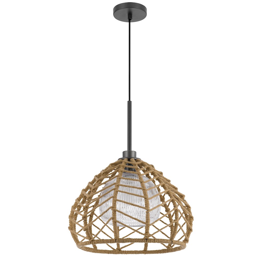 Dunn 60W Metal Pendant With Burlap Roped Shade. Picture 1
