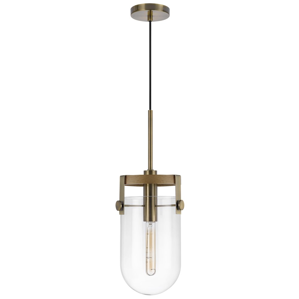 Stovall 60W Metal/Glass/Birch Wood Pendant Light. Picture 1