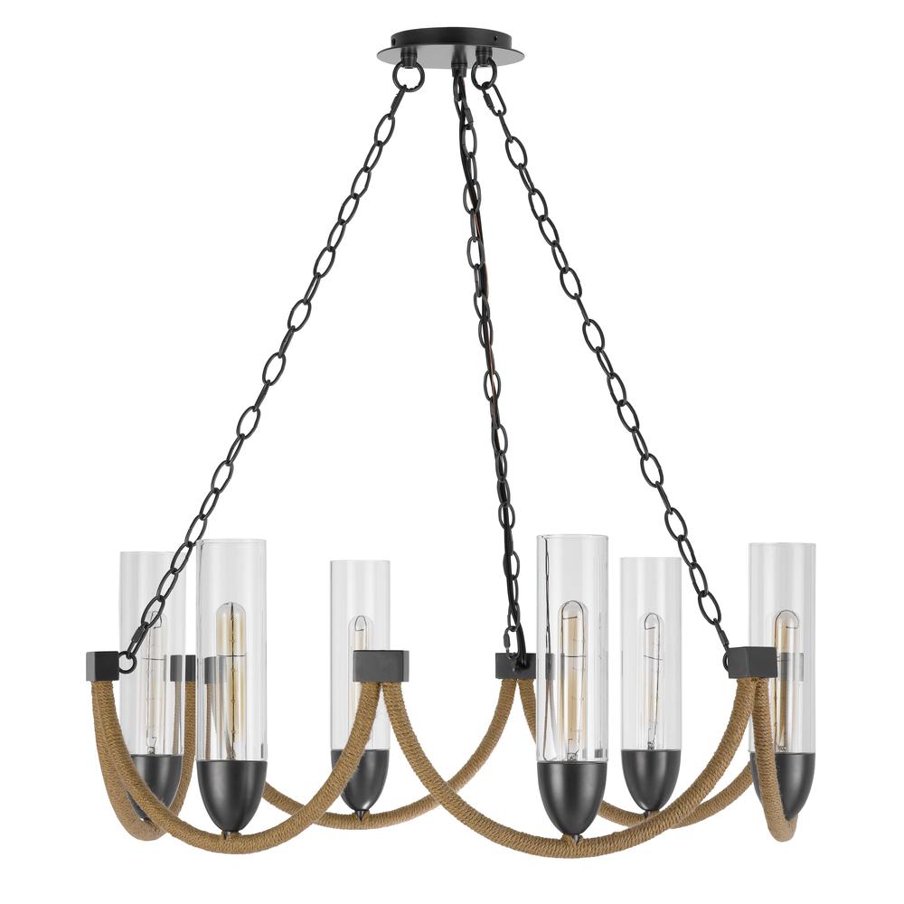 60W X 6 Argyle Metal Chandelier With Moss Rods And Glass Shades. Picture 1