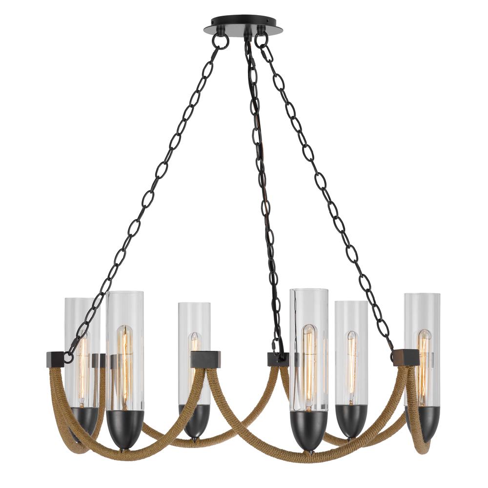 60W X 6 Argyle Metal Chandelier With Moss Rods And Glass Shades. Picture 2
