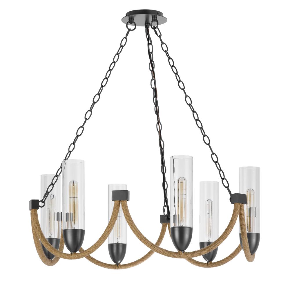 60W X 6 Argyle Metal Chandelier With Moss Rods And Glass Shades. Picture 3