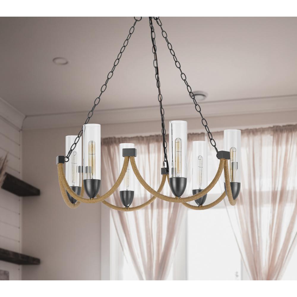 60W X 6 Argyle Metal Chandelier With Moss Rods And Glass Shades. Picture 4