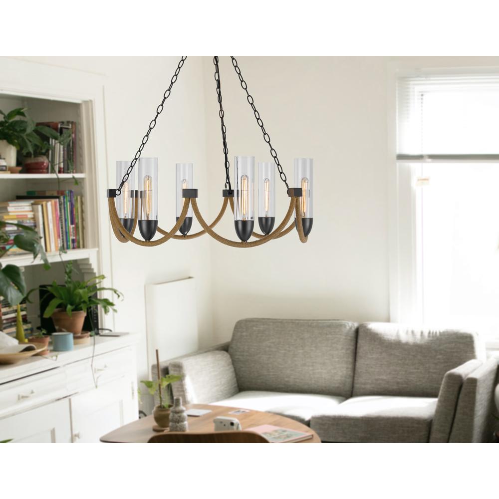 60W X 6 Argyle Metal Chandelier With Moss Rods And Glass Shades. Picture 5
