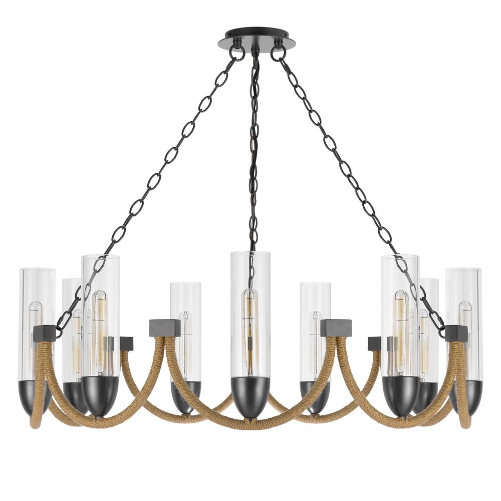 60W X 9 Argyle Metal Chandelier With Moss Rods And Glass Shades. Picture 1