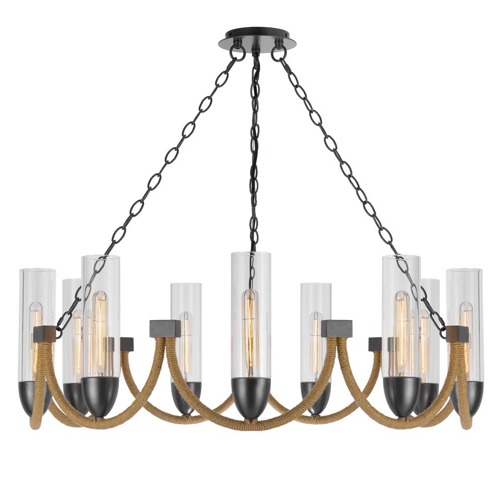 60W X 9 Argyle Metal Chandelier With Moss Rods And Glass Shades. Picture 2