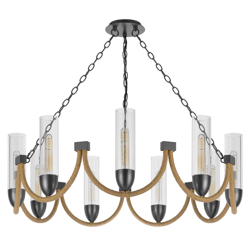 60W X 9 Argyle Metal Chandelier With Moss Rods And Glass Shades. Picture 3