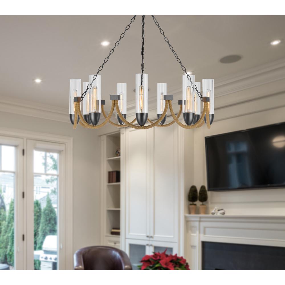 60W X 9 Argyle Metal Chandelier With Moss Rods And Glass Shades. Picture 4