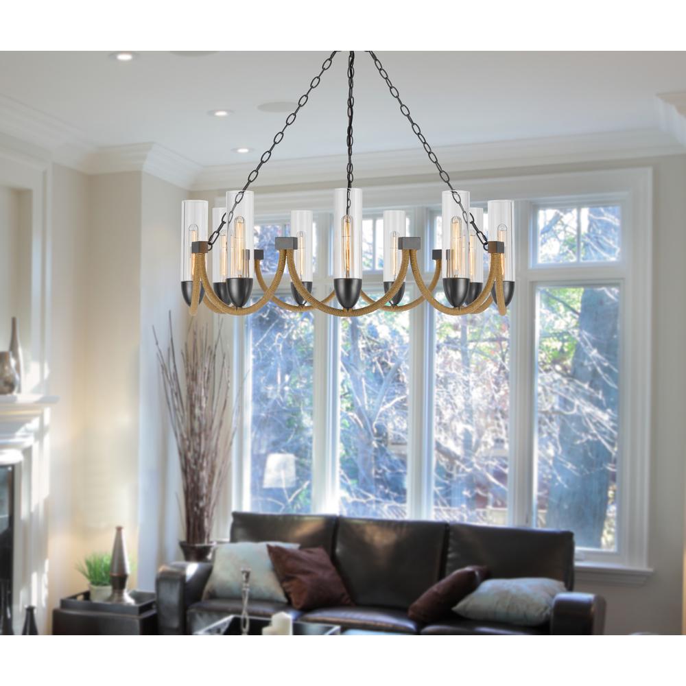 60W X 9 Argyle Metal Chandelier With Moss Rods And Glass Shades. Picture 5
