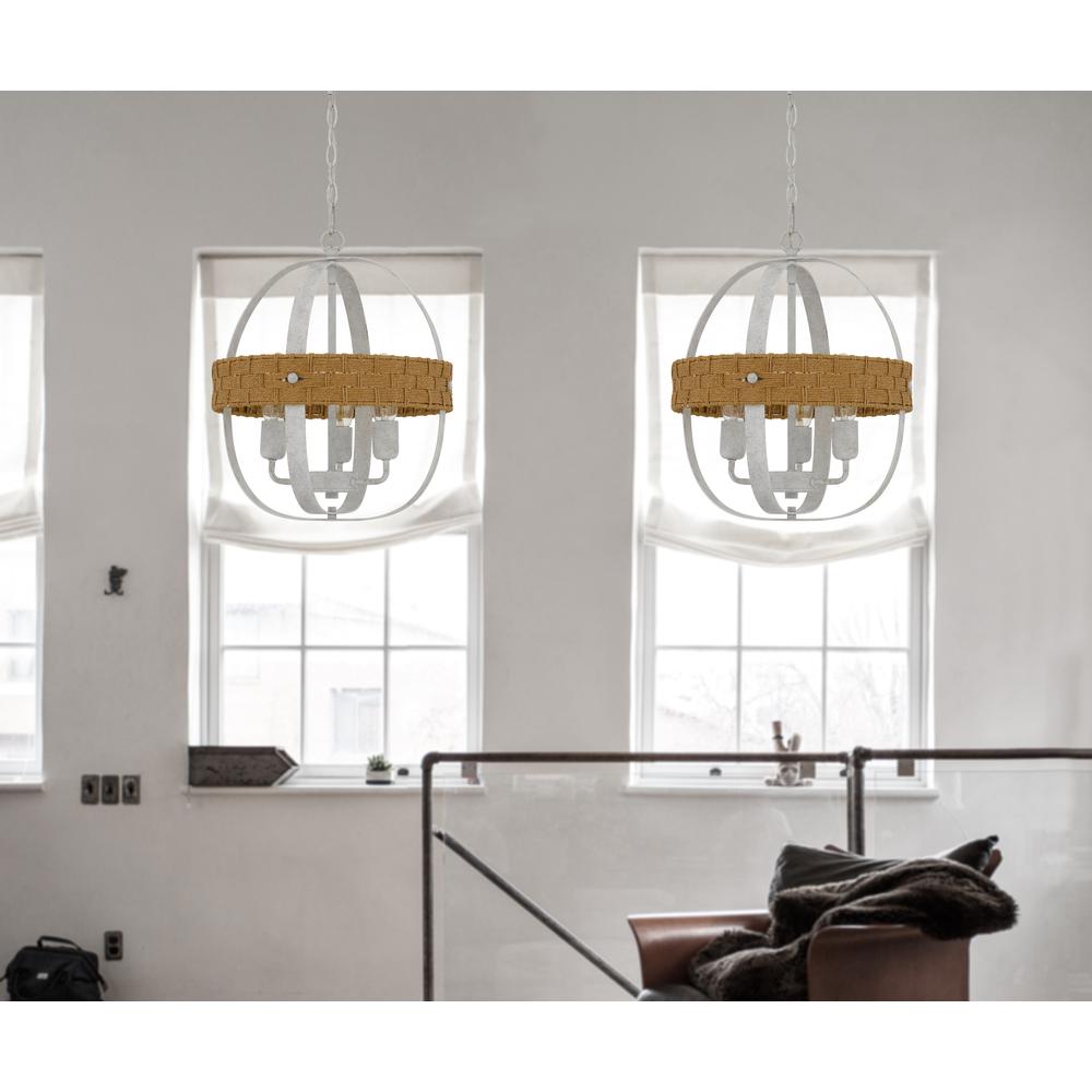 60W X 3 Barton Metal Chandelier With Rattan Design. Picture 4