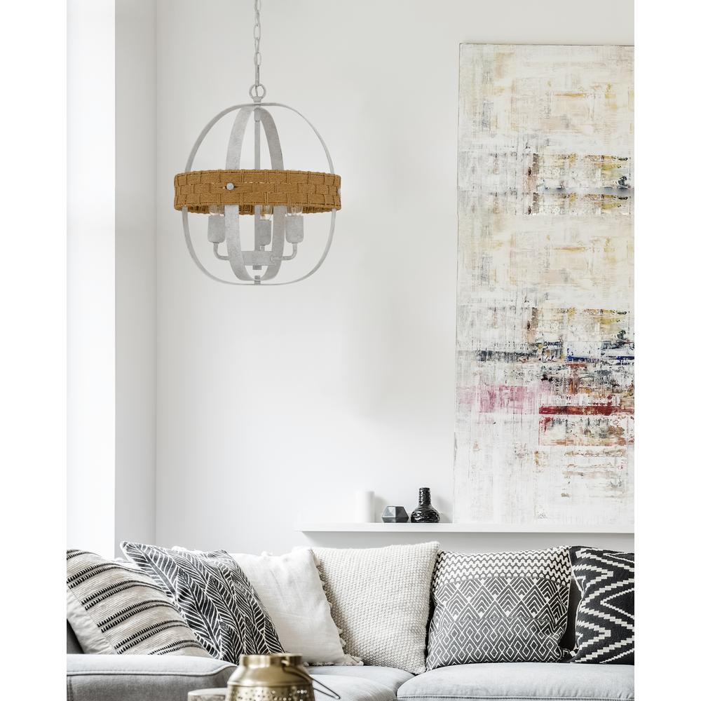 60W X 3 Barton Metal Chandelier With Rattan Design. Picture 5
