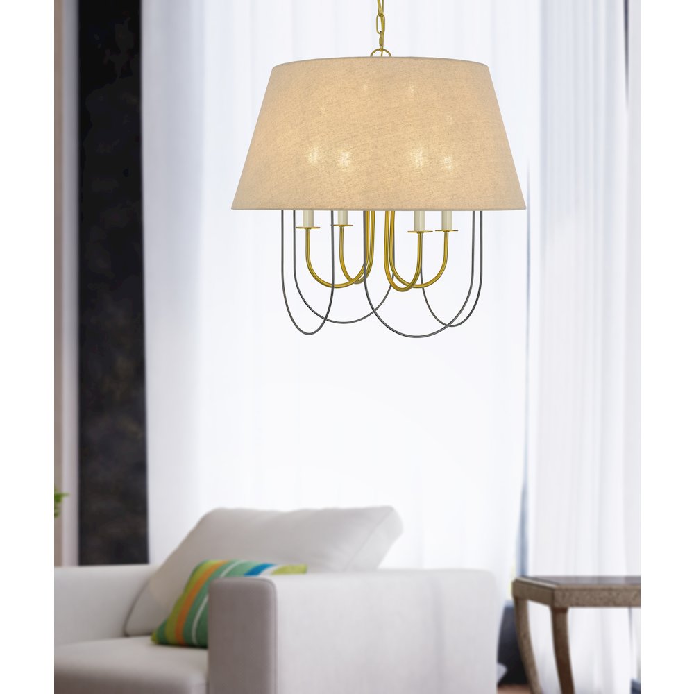 60W x 4 Eupora metal chandelier with burlap shade. Picture 4