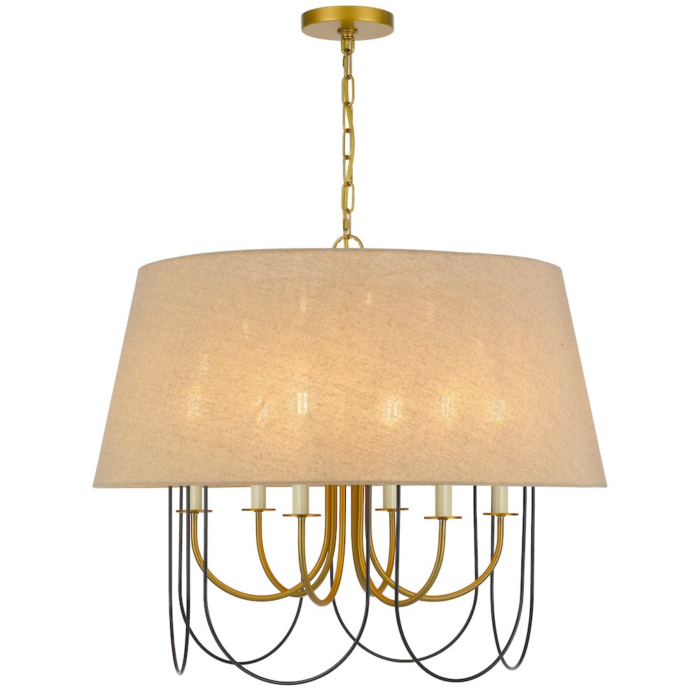 60W x 6 Eupora metal chandelier with burlap shade. Picture 1