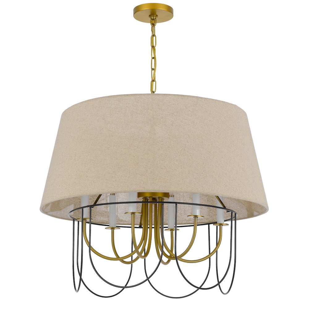 60W x 6 Eupora metal chandelier with burlap shade. Picture 2