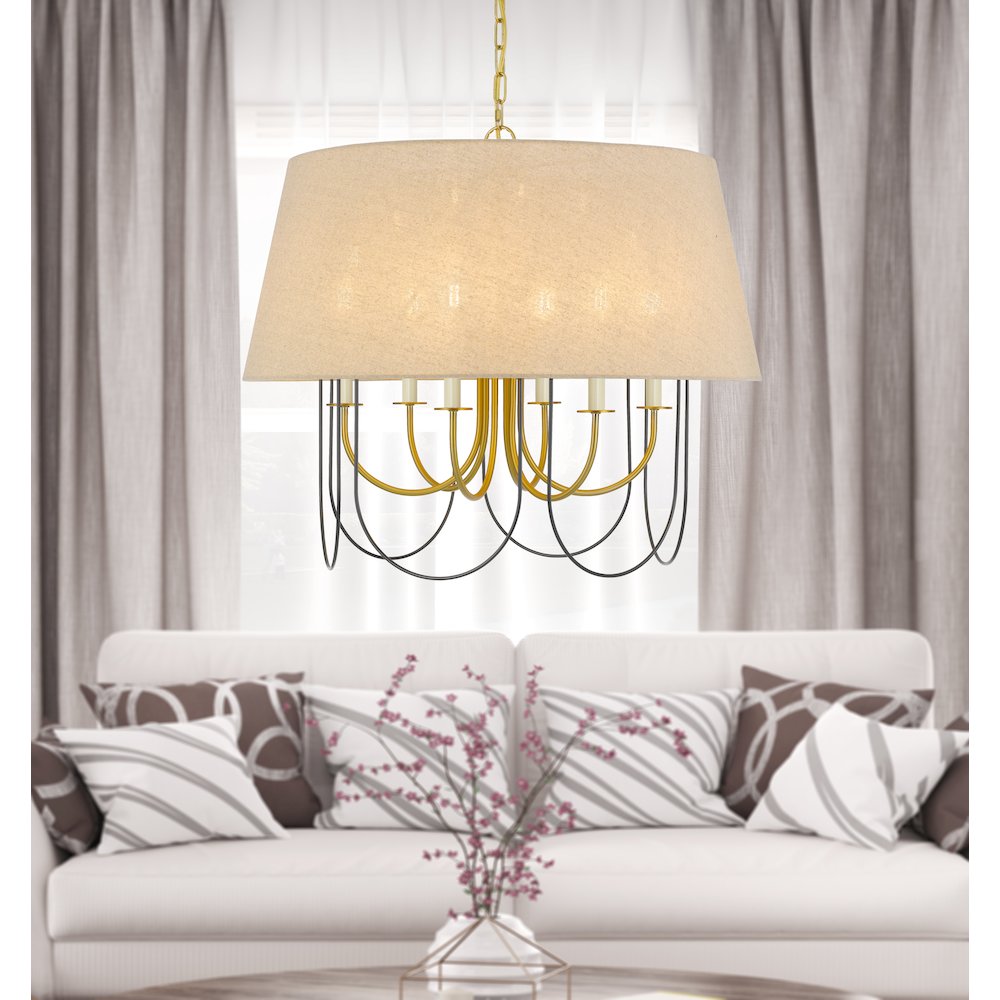 60W x 6 Eupora metal chandelier with burlap shade. Picture 3