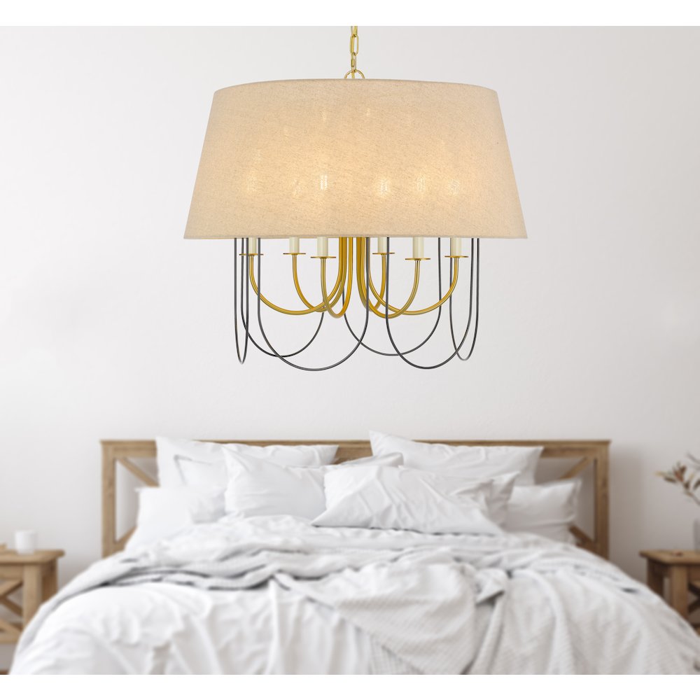60W x 6 Eupora metal chandelier with burlap shade. Picture 4