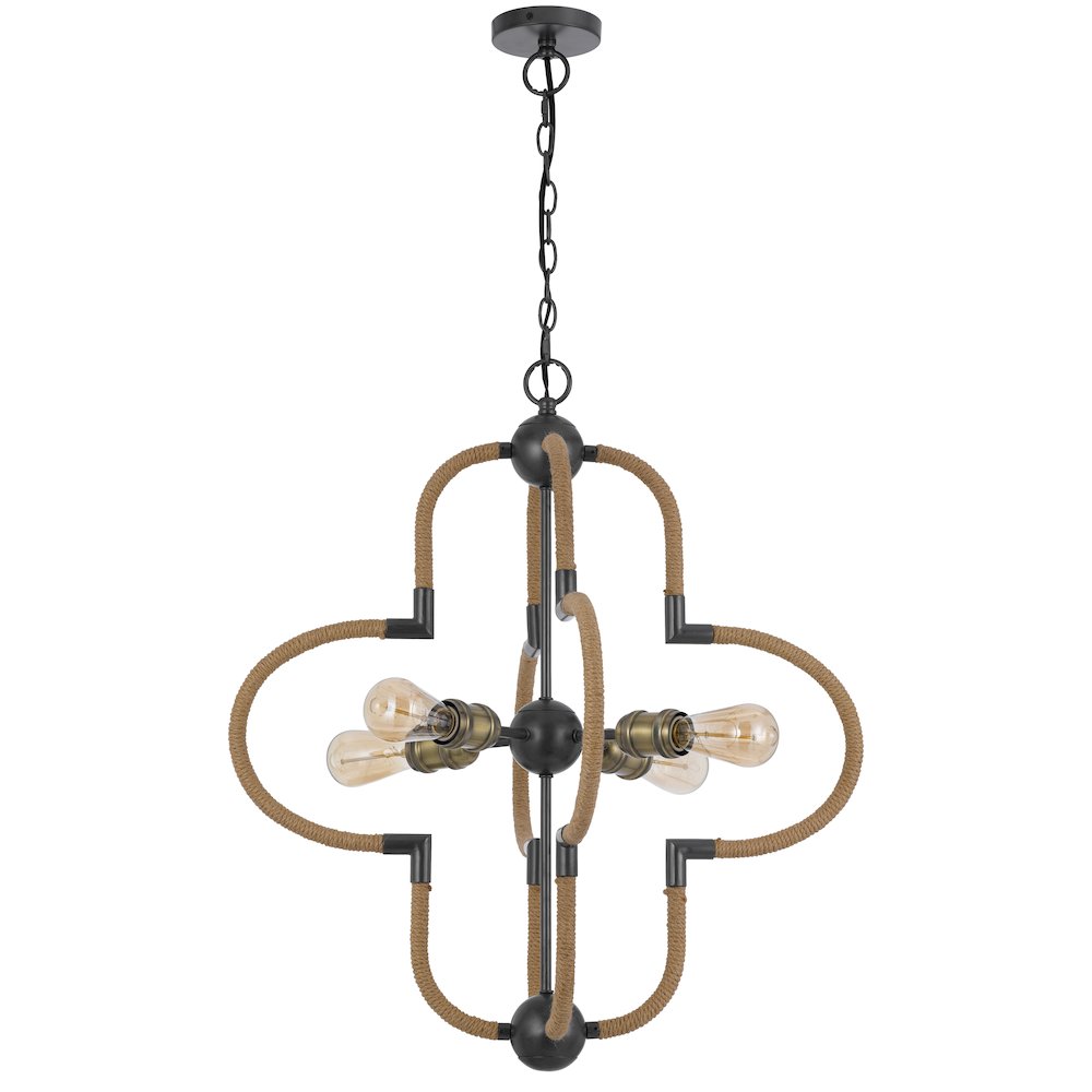 60W x 4 Tahoka metal chandelier with burlap wrapped frame. Picture 5
