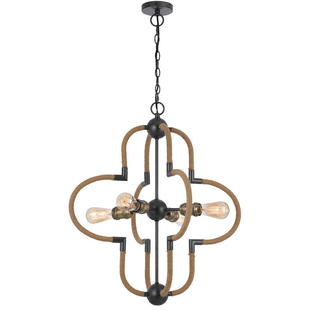 60W x 4 Tahoka metal chandelier with burlap wrapped frame. Picture 1
